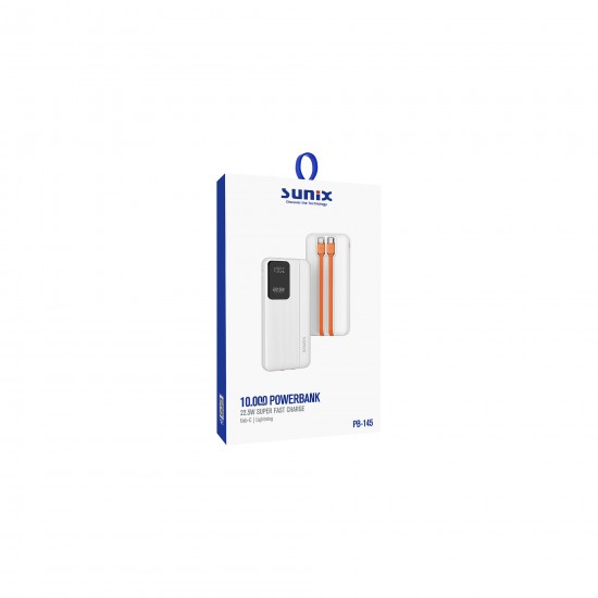 PB14501 - SUNİX 10.000mAh POWERBANK 22.5W Fast с Кабели БЯЛ