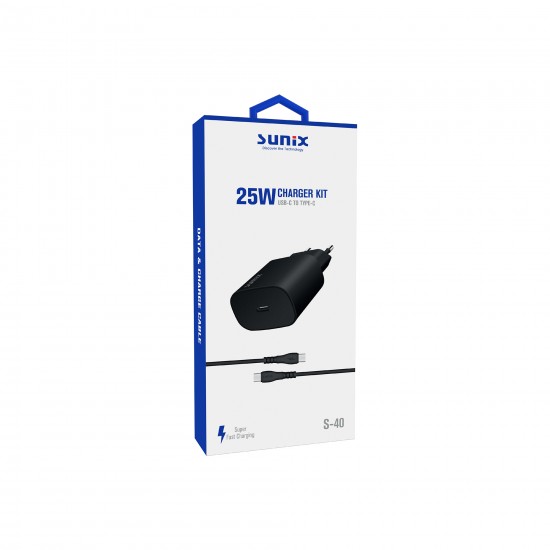S40T03 - SUNİX 25W Зарядно с Type-C Кабел ЧЕРЕН